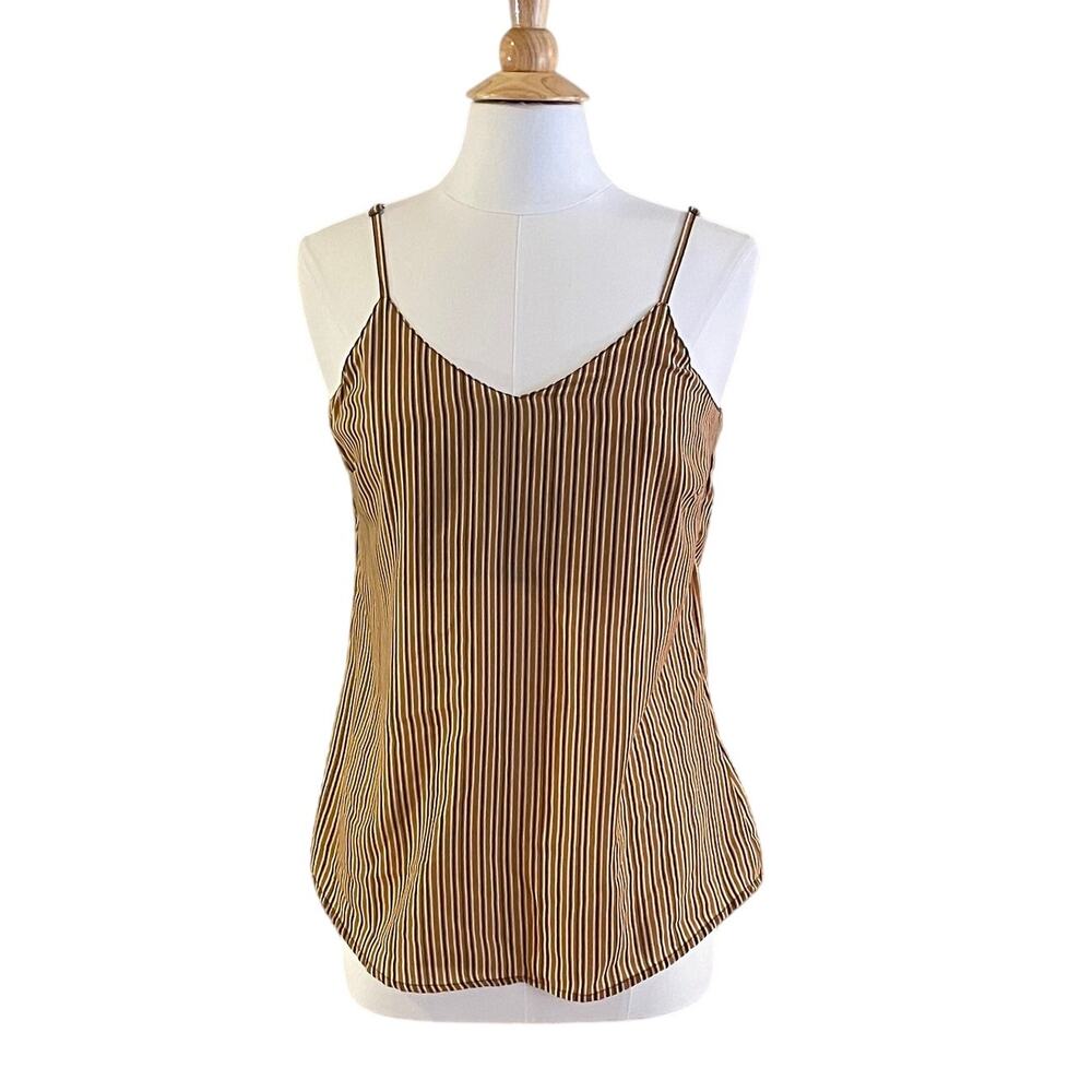 Japna Neutral Brown Striped Satin Camisole, Academia, Y2K, Size M